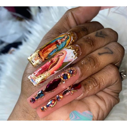 Virgen de Guadalupe Virgin Miary Our Lady of Guadalupe Virgencita Nail Art Decals San Judas Jude The Apostle Saint Nail Decals for Acrylic Nails or Press on Nails Immaculate Heart Nail Art kit (4)