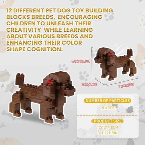 BOROLA Pet Dog Building Blocks Set Educational Toy Realistic Fun Animal Assembly Kit Toys Games(Teddy Blocks)