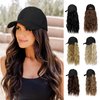 Lansigreen Hat Wig for Women Baseball Cap with Hair Extensions Adjustable Hat Attached 24" Long Wavy Hairpieces Synthetic Wig Light Brown