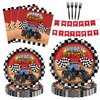 Monster Truck Party Supplies Kit for 24 Guests - 97 Pcs Including Plates, Forks, Napkins, Bunting - Ideal for Kids' Monster Truck-Themed Birthdays and Baby Showers
