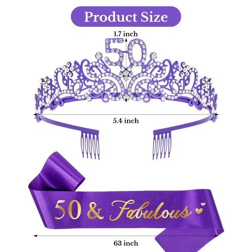 Ondder 50th Birthday Sash Purple Birthday Tiara and Sash for Women 50th Birthday Sash and Crown for Women 40 & Fabulous Birthday Sash Birthday Party Decorations Gifts for Her Party Favors Supplies