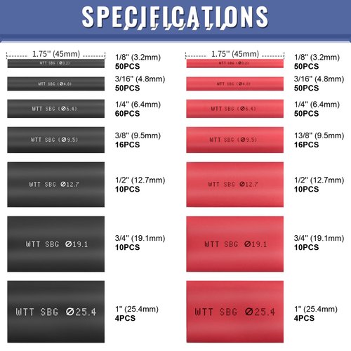 Heat Shrink Tubing Kit - 3:1 Ratio Adhesive Lined, Marine Grade Shrink Wrap - Automotive Industrial Heat-Shrink Tubing - Black, Red - 400 PCS