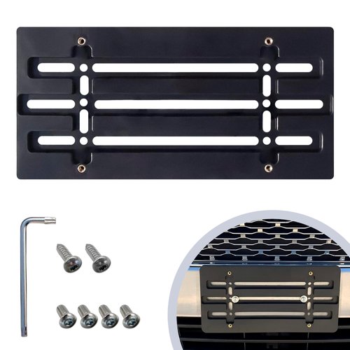 Front Bumper License Plate Bracket for Ford 2000-2024, Plate Holder Set w 6 Unique Screw Bolts & Wrench Kit, License Tag Mounting Kit, Quality Plate Holders, Premium Car & Truck Accessories
