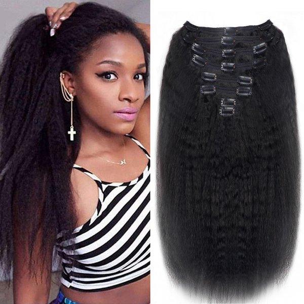 Mihugass Clip in Hair Extensions Real Human Hair Clip ins Double Weft Kinky Straight Clip ins for Women 120g 8pcs Clip on Hair Extensions Human Hair (18 Inch)