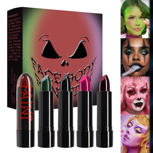 4Colors Matte Soft Mist Halloween Vampire Lipstick,Face Body Paint Stick Set High Lipcolo,Paint Sticks Professional Costume Makeup,easy to apply and color improve skin tone Face & body Painting(Set B)