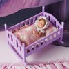 BABESIDE 4 Pcs Baby Doll Crib Set for 4-6 Inch Mini Baby Dolls, Wooden Baby Doll Bed Doll Furniture with Doll Bedding Set, Baby Doll Cradle for Kids Pretend Play Toys, Purple