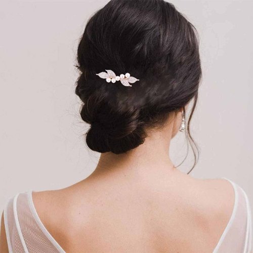 Yheakne Bridal Pearl Rhinestone Hair Clip Comb Shining Headwear Crystal Hair Clamp Barrette Wedding Headpieces Hair Accessories for Women and Girls (Gold Champagne)