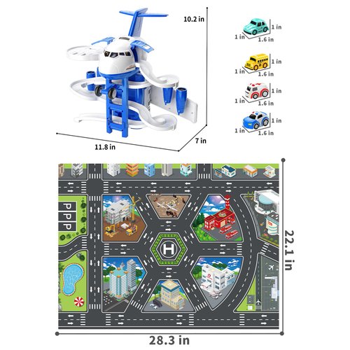TEMI Kids Airplane Boy Toys for 3 4 5 Year Old Boys - Car Race Tracks for Kids Ages 3-5 with 8 Small Car Toys, Toddlers Educational Toy, Birthday Gifts for Boys 3-5, Birthday Gifts for Boys Girls 3-5