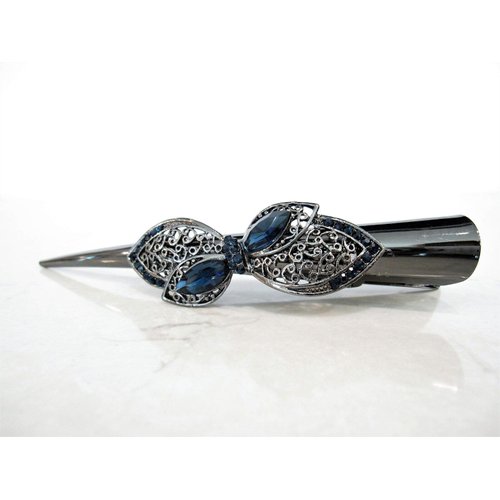 Dark silver bow blue crystal flower alligator hair claw clip clamp