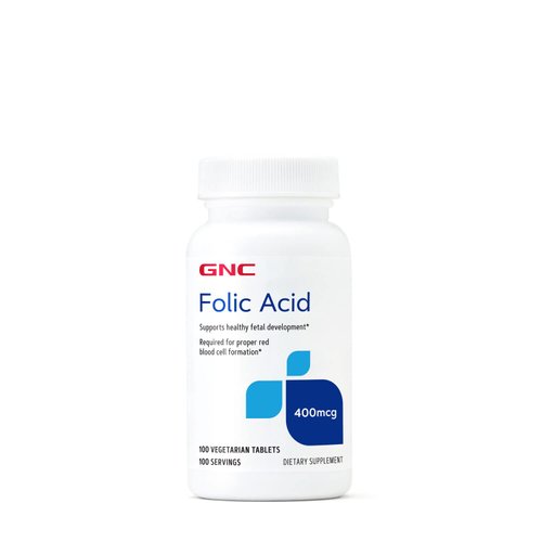 GNC Folic Acid 400mcg | Supports Healthy Fetal Development | Required for Proper Red Blood Cell Formation | Vegetarian Formula | 100 Count
