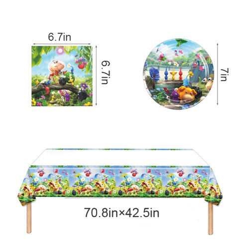 Pikmin Birthday Party Supplies-41pcs Pikmin Party Tableware Party Supplies Include Banner Party Plates and Napkins Tablecloth for Boys/Girls Kids Game Theme Birthday Party Decorations