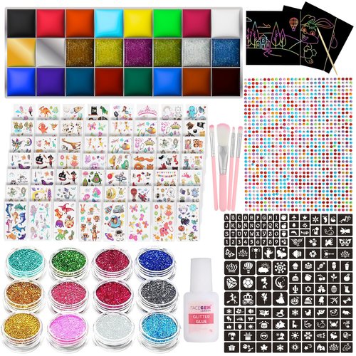 FACEGEM LONDON Face Paint Kit, Face Paint, Glitter Tattoos for Kids, Face Gems, Temporary Tattoos, Face Glitter, Girls Birthday Present, Face Paint for Children, Festival Accessories