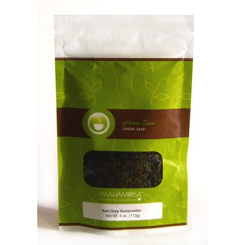 Mahamosa Flavored Green Tea Blend Loose Leaf (Looseleaf)- Earl Grey Gunpowder Green Tea 4 oz, Loose Leaf Earl Grey Green Tea