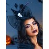 Urieo Gothic Skull Headband Halloween Witch Hat Headbands Black Big Bow Hairband with Feather Cosplay Dress Up Masquerade for Women