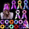Hiwooii 15 Count LED Light Up Hair Scrunchies in 10 Colors with 5 Bow-Tie Glowing Hair Bands for Women Girls Hair Accessories, Chiffon Material, 3 Flashing Modes, Glow in the Dark Party Favors
