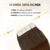 Medium Brown Remy Tape in Hair Extensions,Premium 100% Human Hair with Invisible Tape Attached Semi Permanent Hair Extensions 22Inch Silky Straight Human Hair Extensions Thick Hair for Girls/Women