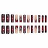MISUD Press on Nails Long Square Fake Nails Glossy Glue on Nails Goth Black Red Ombre Acrylic Nails Squoval Artificial Nails Spider Web Stick on False Nails with Rhinestone Design 24 pcs