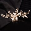 Teyglen Gold Leaf Headpiece Pearl Bride Wedding Hair Comb Gold Leaf Pearl Side Hair Comb Handmade Hair Pieces Bridal Hair Accessories for Women Bride Girls