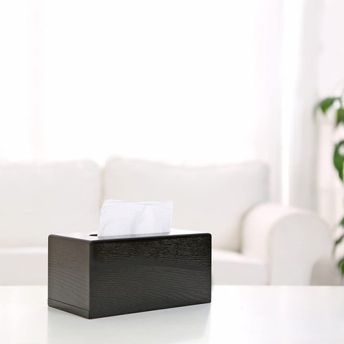 MyGift Modern Black Wood Grain Tissue Box Cover with Easy Refill Slide Out Bottom, Refillable Bathroom Facial Napkin Tissue Box Holder
