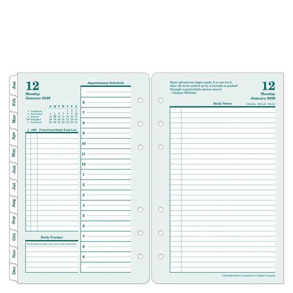 FranklinCovey - Original Planner Refill | Two Pages Per Day - Ring-Bound Planner (Compact, Jan 2026 - Dec 2026)