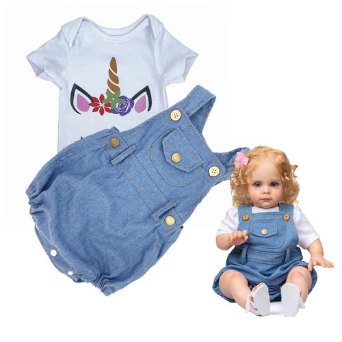 24 Inch Reborn Baby Doll Clothes Denim Outfits for 22-24 Inch Newborn Reborn Girl Dolls Matching Clothes……