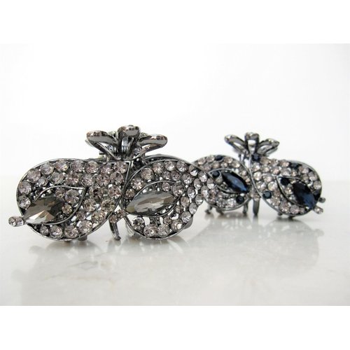 Medium blue or smoke gray crystal leaf metal hair claw clip bridal clip (Primary color: Blue)