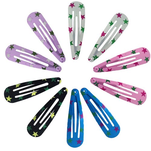 Snap Hair Clips, 10 PCS 2 Inch Metal Barrettes, No Slip Cute Stars Pattern Hair Accessories for Girls, Women, Kids Teens or Toddlers