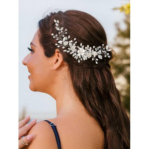 CASDRE Flower Bride Wedding Headpiece Crystal Bridal Hair Accessories Pearl Headband for Women and Girls (A Silver)