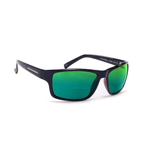 Coyote Eyewear BP-13 Polarized BiFocal Sunglasses +1.50 in Black/Green Mirror UV Protection Wrap-Around Reading Sunglasses
