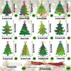 JarThenaAMCS 60Pcs Christmas Tree Scratch Art Set 12 Designs Green Xmas Tree Scratch Paper with Ribbon Wooden Stylus Stick for Winter DIY Craft Party Kids Classroom Favor Supplies