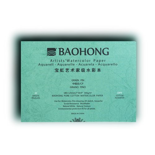 Baohong Watercolor Paper, 190x130mm Sample Pack, 100% Cotton, 140lb/300gsm, 15 Sheets (5xTextured Cold Press, 5xHot Press and 5xRough) (Trial Pack (15 Sheets))