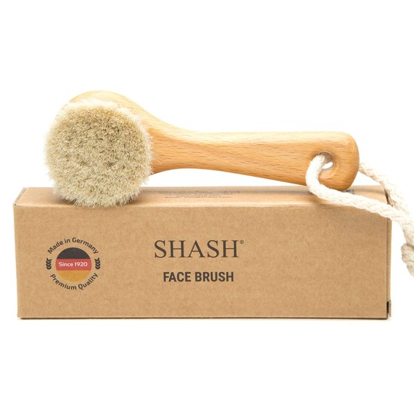 Since 1869 Hand Made in Germany - Sustainable Exfoliating Face Brush, Scrub Cleansing Brush, Exfoliates Skin to Help Reduce Flaking, Fine Lines, Supports Glowing Complexion (Soft Goat Bristle)
