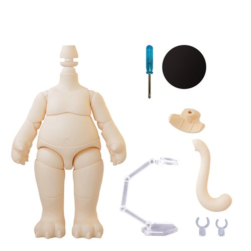 YMY Pear Shaped Doll Body with Animal Tail Mini 1/12 Scale Cute Fat Action Figure Suitable for YMY 1/12 1/8 BJD GSC Doll Head（Milky White）