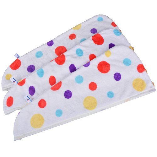 HOPESHINE Microfiber Hair Towel Wrap Small Size for Little Girl 3-Pack Super Absorbent Magic Instant Hair Drying Towels for Kids (StampR 3-Pack)