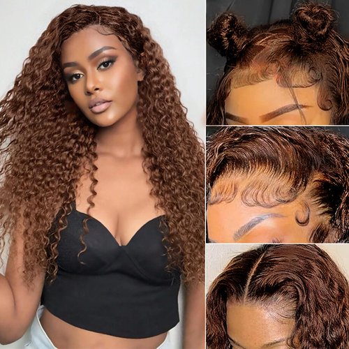 Oxeyegirl 22 Inch 13x4 Deep Wave Light Chocolate Brown HD Lace Front Wig #4 Light Brown Lace Frontal Wigs Human Hair Light Brown Pre Plucked with Baby Hair Colored Human Hair Wigs for Black Women