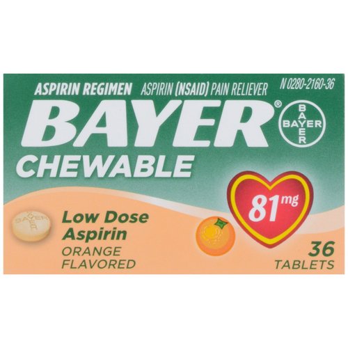Bayer Children's Chewable, Children's Aspirin Pain Reliever, Orange, 36 ct