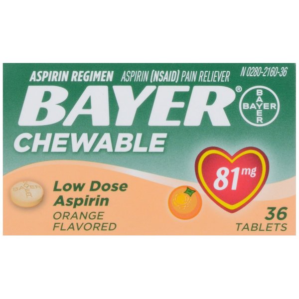 Bayer Children's Chewable, Children's Aspirin Pain Reliever, Orange, 36 ct