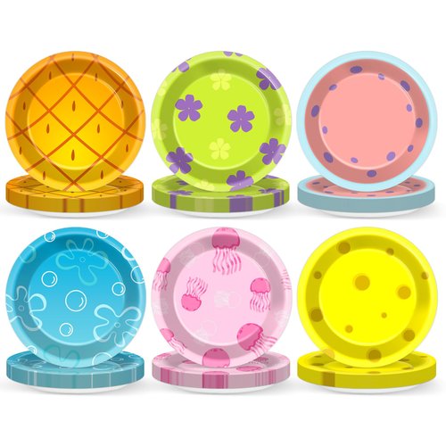 Justforjoyful 48Pcs Yellow Cartoon Plates Yellow Cartoon Theme Party Supplies Ocean Paper Plates for Birthday Baby Shower Party Decorations Under the Sea Decor Yellow Cartoon Tableware