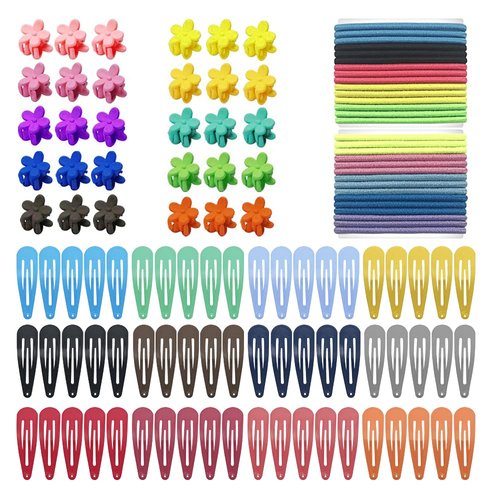Hair Clips,KUBOM 120 Pcs No-Slip Metal Snap Toddler Baby Hair Clips Barrettes, Assorted Color Hair Pins with Baby Hair Ties Girls Hair Accessories for Kids Toddler and Baby