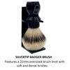 Parker Safety Razor, 100% Silvertip Badger Mug Shaving Brush with Brush Stand - Extra Dense and Extra Soft Bristles - Long Handle is Perfect for use with Your Shaving Mug (Black)
