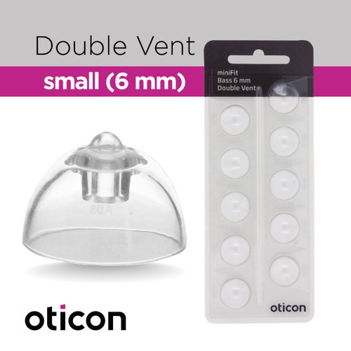 Oticon MiniFit Bass Double Vent 6mm = 0.24 inches - Small 10 Domes, Genuine OEM Denmark Replacements, Oticon Hearing Aid Domes Compatible with Oticon Bernafon Sonic Hearing Aids -1 Pack/10 Domes Total