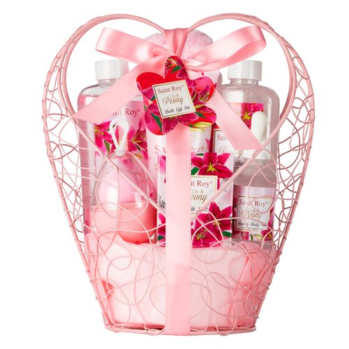 Gift Basket For Women, 8pcs Spa Set of Lily & Peony Home Spa Set, Beauty Personal Care Set Includes Jojoba Essential Oil, Spa Self Care Kit - Bath Body For Thank You, Birthday, Mom, Anniversary Gift