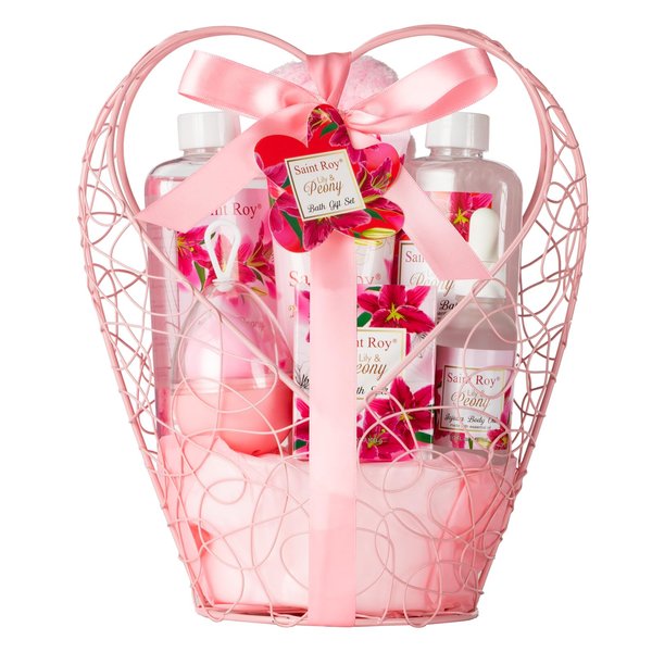Gift Basket For Women, 8pcs Spa Set of Lily & Peony Home Spa Set, Beauty Personal Care Set Includes Jojoba Essential Oil, Spa Self Care Kit - Bath Body For Thank You, Birthday, Mom, Anniversary Gift