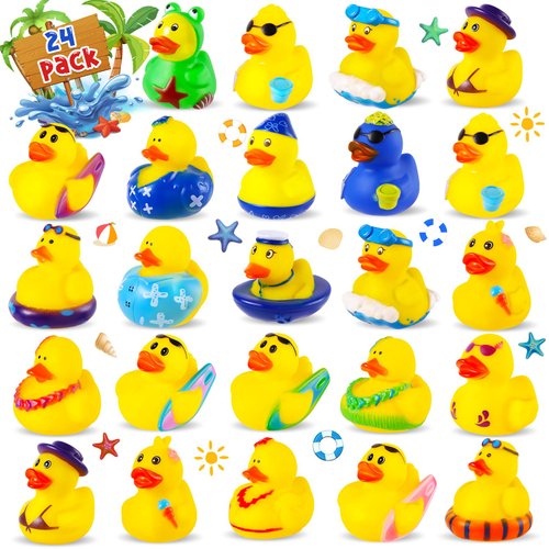 24 Pack Summer Rubber Ducks Jeep Ducks for Ducking Assorted Beach Ducks for Jeeps Duckies Games Ducks for Stocking Stuffers for Kids Christmas Party Favors Duck Bath Toys Birthday Gifts Prizes