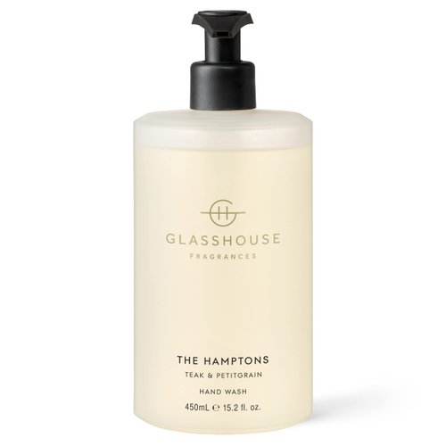 Glasshouse Fragrances The Hamptons Hand Wash, Rich in Aloe Vera & Vitamin E, Soothing & Moisturizing, Teak & Petitgrain Scent, 15.2 Fl Oz (450mL)