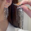 Black Rhinestone Tassel Earrings For Women Dress Silver Fringe Prom Chandelier Earrings Long Tassel Bling Crystal Dangle Drop Earrings Prom Dress Jewerly 2024 (Black)