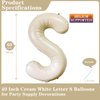 Cream White Letter S Balloons, 40 Inch Giant Letter Balloons S Foil Mylar Helium White Letter Balloons for Birthday Party Supplies Anniversary Event Celebration Decorations Alphabet White S