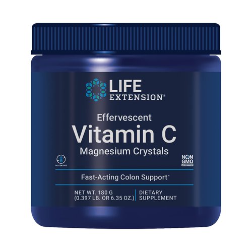 Life Extension Effervescent Vitamin C-Magnesium Crystals - Ascorbic Acid Vitamin C Powder Supplement - for Healthy Immune Support with Vitamin B6 - Gluten Free, Non-GMO - 180 Grams, 30 Servings