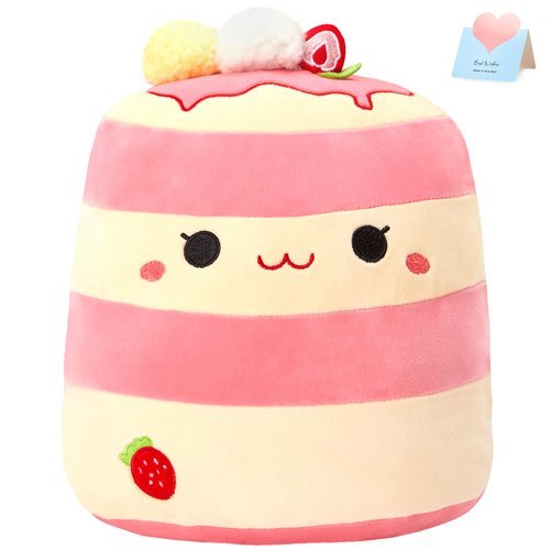 Houwsbaby 12” Pancake Plush Pillow,Food Stuffed Animal,Strawberry Muffin Plush Toys for Kids Babies Girlfriend Boys Girls Women Birthday Gift,Soft Squishy