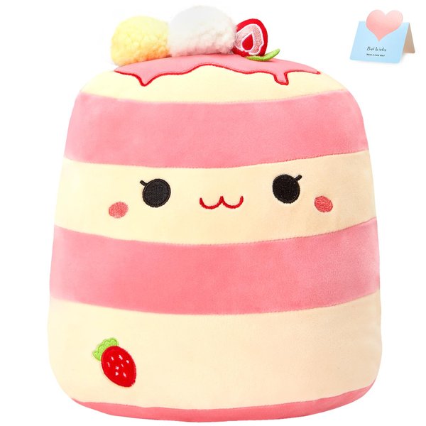 Houwsbaby 12” Pancake Plush Pillow,Food Stuffed Animal,Strawberry Muffin Plush Toys for Kids Babies Girlfriend Boys Girls Women Birthday Gift,Soft Squishy